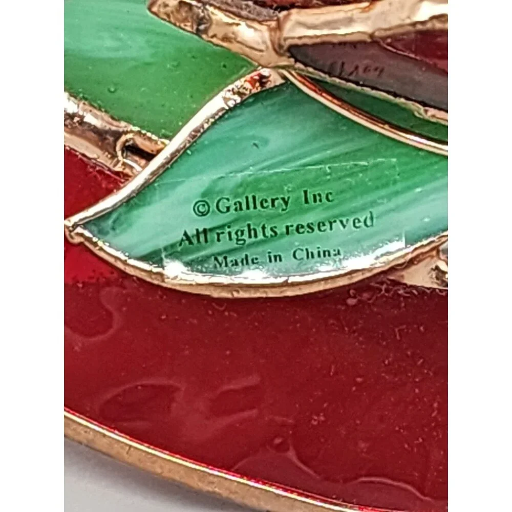 Vintage Christmas/Holiday Round 3-D Stained Glass Trumpeting‎ Angel With Rose